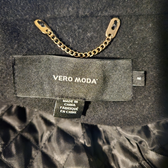 Vera Moda Wool Blend Black Mock Neck Belted Coat Sz M - Picture 5 of 14